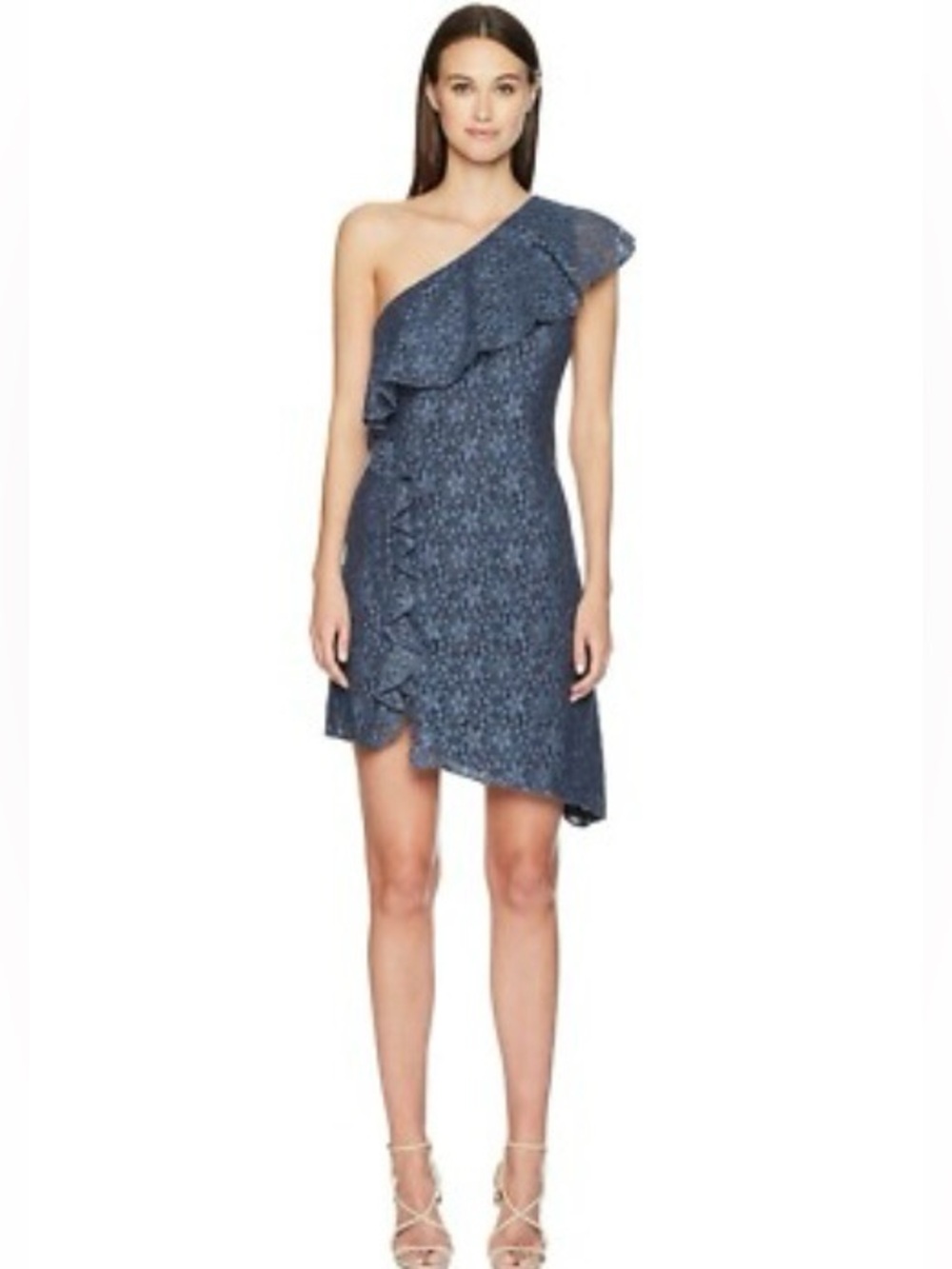 ZAC Posen ✨ NWT One-Shoulder Ruffle Cocktail Dress in Navy